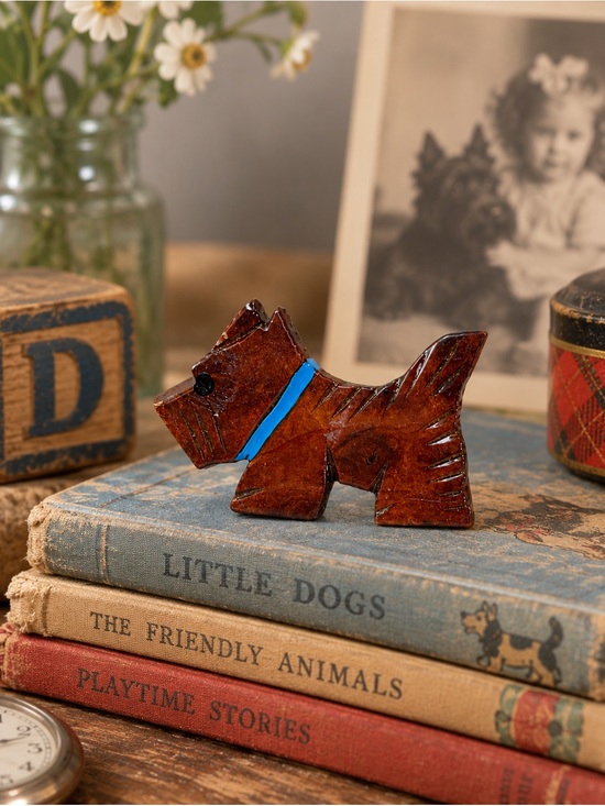 Jewelry - 1940s Vintage Hand Carved Wood Scottie Dog Brooch Folk Art Pin 2.5”